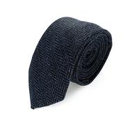The Tie Co™ New Premium Collection 7cm Wide Wool Tweed Twill Tartan Herringbone Houndstooth Check Ties (27 Blue Black Herringbone)
