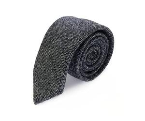 The Tie Co™ New Premium Collection 7cm Wide Wool Tweed Twill Tartan Herringbone Houndstooth Check Ties (18 Herringbone - Navy/Grey)