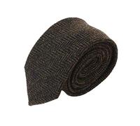 The Tie Co™ Premium Collection 7cm Wide Wool Tweed Twill Tartan Herringbone Houndstooth Check Ties (17 Herringbone - Black/Brown)