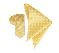 The Tie Co™ Slim 6cm Neck Tie & Pocket Square Hanky Matching Wedding Set 2pc (No 16. Polka Stripes Yellow)