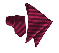 The Tie Co™ Slim 6cm Neck Tie & Pocket Square Hanky Matching Wedding Set 2pc (No 7. Wide Stripe Maroon)