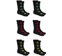 The Tie Co Unisex Cannabis Leaf Crew Socks for Men & Women - Fun Marijuana Pot Leaf Pattern Black Novelty Weed Socks, Cotton Blend, 6 Pairs, UK Size 6-11
