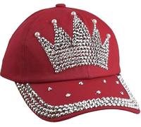 The Tie Co Women's Adjustable Sparkle Rhinestone Crown Denim Cotton Baseball Cap - Stylish Bling Hip Hop Sun Hat (UK, Alpha, One Size, One Size, Red Crown)