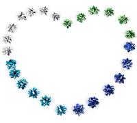 The Tie Company 24 Pack Metallic Royal Blue, Teal, Green & Silver Bows - 4 cm Self-Adhesive Decorative Gift Bows for Christmas Wrapping, Festive Decorations