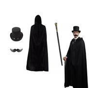 The Tie Company Victorian Gentleman Costume Set - Men’s Fancy Dress Kit with Top Hat, Cane, Cape & Stick-On Moustache - Ideal for World Book Day, Halloween, Plays & Costume Parties