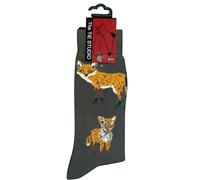 The Tie Studio Fox Socks - Cotton Rich Novelty Socks UK Size 6-11 - Woodland Fox (Dark Green)