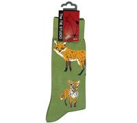 The Tie Studio Fox Socks - Cotton Rich Novelty Socks UK Size 6-11 - Woodland Fox (Light Green)