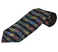 The Tie Studio Music Notes & Staves Tie - Colourful Musical Necktie for Men - Fun Black Polyester Tie for Musicians, Teachers & Gifts
