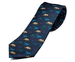 The Tie Studio Polyester Tie - Dinosaurs on Woven Blue (1014P)