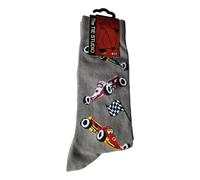 The Tie Studio Racing Car Socks - Cotton Rich Men’s Novelty Socks UK Size 6-11 - Grey or Navy (Black)