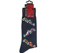 The Tie Studio Racing Car Socks - Cotton Rich Men’s Novelty Socks UK Size 6-11 - Grey or Navy (Black)