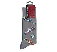 The Tie Studio Racing Car Socks - Cotton Rich Men’s Novelty Socks UK Size 6-11 - Grey or Navy (Light Grey)