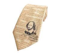 The Tie Studio Shakespeare Novelty Tie - Men’s Necktie with Large Shakespeare Print - Blue or Beige (Cream)
