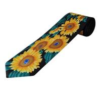 The Tie Studio Sunflower Tie - Floral Novelty Necktie for Men - Bright Yellow Sunflower Design on Black