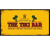 The Tiki Bar, yellow tropical tiki bar runner mat for home bars