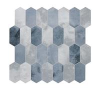 The Tiles Plaza 10-Sheet Peel and Stick Backsplash, Blue Cement Long Hexagon Self Adhesive Wall Tile, Stone Composite Stick On Decorative Mosaic Tile for Kitchen Bathroom Fireplace