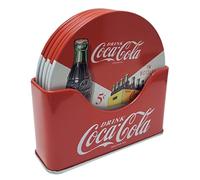 The Tin Box Company Coke 6 pc Coaster Set with Standing Metal Holder, Red