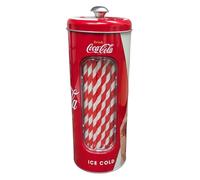 The Tin Box Company Coke Straw Holder Tin with 20 Paper Straws Inside, 3-3/8 x 8-1/4"H, Red and White (771527-12) - Good for 8" Straws or Less