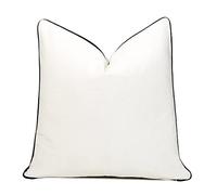 THE-TINOART 20X20inches White Black Throw Pillow Covers Soft Velvet Decorative Cushion Case for Sofa Bedroom Car Milk White with Black Piping 1Piece