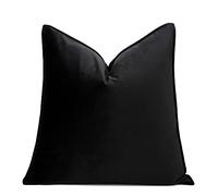 THE-TINOART Luxury 20x20 Inch Solid Black Velvet Throw Pillow Cover with Frame Design - Premium Decorative Pillow Cover for Sofa, Bed, Couch - Modern Contemporary Home Decor