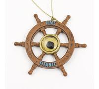 The Titanic Store Titanic Ship Wheel Ornament, Round, Brass, Gold, Hanging, Christmas
