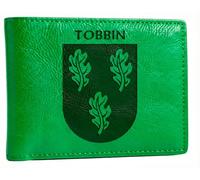 The Tobin Irish Family Crest Coat of Arms Green Pu Leather Wallet Personalised Laser Engraved Bifold