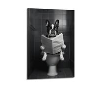 The Toilet Murals, Black Walls, Dogs Sitting on The Toilet And Watching Newspapers, Abstract Painting, Modern Bathroom Art Works Poster Decorative Painting Canvas Wall Posters And Art Picture Print Mo