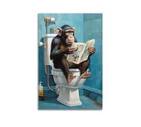The Toilet Murals, Monkeys Sit on The Toilet And Watch The Newspaper, Abstract Painting, Modern Bathroom Art Works Poster Decorative Painting Canvas Wall Posters And Art Picture Print Modern Family Be
