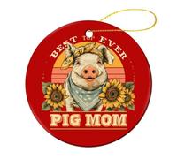 The Top Ever Pig Mom Round Decor Hanging Ornament 2 Pcs