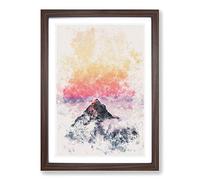 The Top of Matterhorn Mountain Watercolour Framed Print | A2 Walnut Framed Wall Art | Ready to Hang | Modern Landscape Picture | Living Room Bedroom Lounge Office