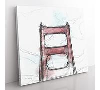 The Top of the Golden Gate Bridge in Abstract Modern Canvas Wall Art Print Ready to Hang, Framed Picture for Living Room Bedroom Home Office Décor, 35x35 cm (14x14 Inch)