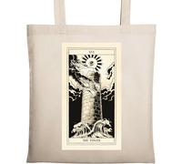 The Tower Tarot Card Art Logo Natural Ecological Cotton Tote Bag Beige