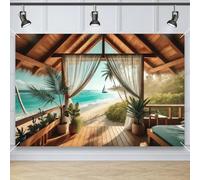 The tranquil oceanfront window backdrop offers a tropical vacation atmosphere and a perfect view of the coast. 200x140cm