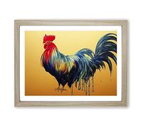 The Tranquil Rooster Framed Print | A2 Oak Framed Wall Art | Ready to Hang | Modern Animal Picture | Living Room Bedroom Lounge Office
