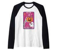 The Treat Halloween Skeleton Tarot Card Raglan Baseball Tee