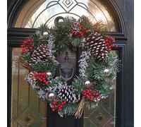The Tree Company 40cm Festive Silver Dressed Christmas Wreath With Pinecones and Red Berries