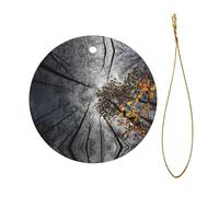 The Tree Elegant Ceramic Christmas Ornament,Double-Sided Printed Round Bauble With Gold String For Xmas Tree,Holiday Home Decor (Set Of 1)