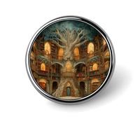 The Tree in Library Round Metal Brooches 1 Inch Memorial Badges Exquisite Decorations Pins for Clothing