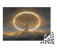 The Tree of Life Shines with Golden Light,Rätsel Für Erwachsene 1000pcs (75x50cm),Herausforderungsspiele