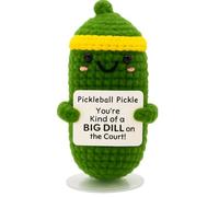 The trend collection Pickleball Pickle Crochet with Stand. Handmade Pickle Lovers Gift for Women, Friends, Family, Co Workers. Birthday Gifts for Her. Best Friends