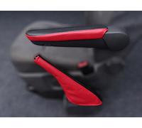 The Tuning-Shop 2X BLACK & RED LEATHER ARMREST COVERS & HANDBRAKE GAITER COVER FITS VW T5 TRANSPORTER