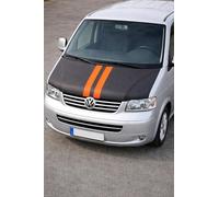 The Tuning-Shop Bonnet Bra Cover Protector For VW Transporter T5 03-09 Carbon Fibre Look Racing Stripes (Orange Racing Stripes)