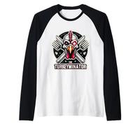 The Turkeyminator Funny Thanksgiving Turkey Dinner Joke Pun Raglan Baseball Tee