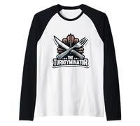 The Turkeyminator Funny Thanksgiving Turkey Dinner Pun Joke Raglan Baseball Tee
