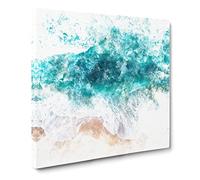 The Turquoise Ocean Upon the Beach Watercolour Canvas Print | Gallery Wrapped 30mm Frame Wall Art | 20x20 inches | Ready to Hang | Coastal Seascape Picture | Living Room Bedroom Lounge Office