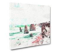 The Twelve Apostles Cliffs in Australia Watercolour Canvas Print | Gallery Wrapped 30mm Frame Wall Art | 20x20 inches | Ready to Hang | Modern Landscape Picture | Living Room Bedroom Lounge Office