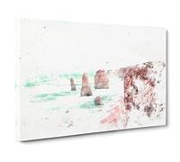 The Twelve Apostles Cliffs In Australia Watercolour Canvas Print | Gallery Wrapped 30mm Frame Wall Art | 20x14 inches | Ready to Hang | Modern Landscape Picture | Living Room Bedroom Lounge Office