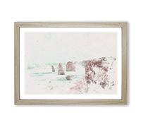 The Twelve Apostles Cliffs in Australia Watercolour Framed Print | A2 Oak Framed Wall Art | Ready to Hang | Modern Landscape Picture | Living Room Bedroom Lounge Office