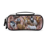 The Twelve Chinese Zodiac Signs Pencil Case with Handle, Large Capacity PU Leather Pencil Bag Office Organizer, Portable Cosmetic Bag for Travel, Home