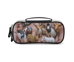 The Twelve Chinese Zodiac Signs Pencil Case with Handle, Large Capacity PU Leather Pencil Bag Office Organizer, Portable Cosmetic Bag for Travel, Home